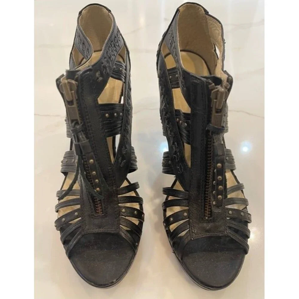 Black leather zip up Heels